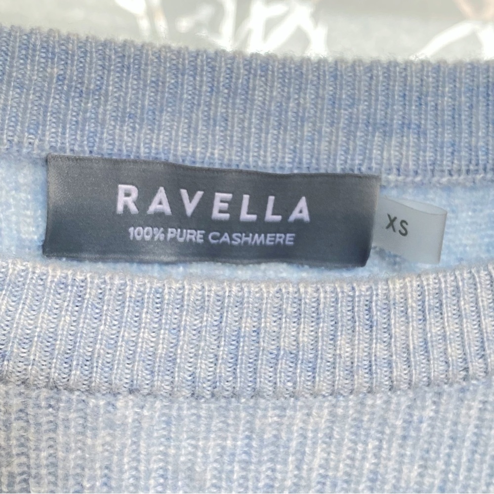 RAVELLA Camilla iced blue crewneck round neck ribbed cashmere sweater top - Picture 5 of 9